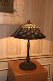 leaded glass lamp and file cabinet