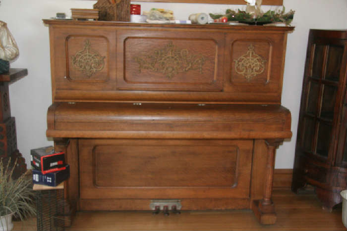 Kimball Upright Oak Piano, tuned two bad black keys