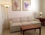 Floor lamp, sofa bed, coffee table and double drop-side table with drawer