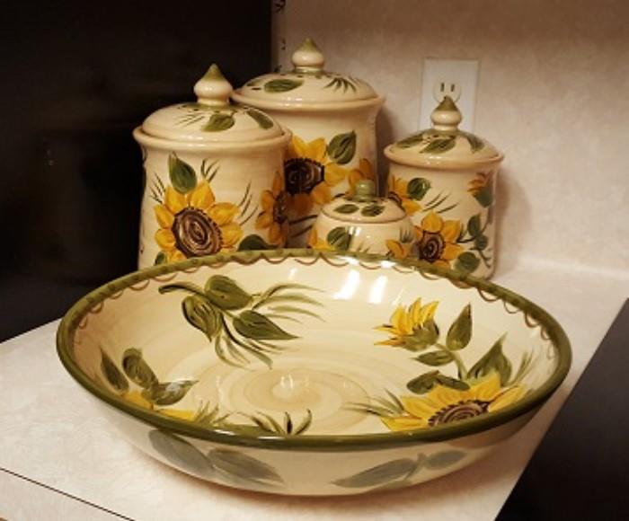 Sunflower Large Serving Bowl and Cannisters
