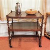 Antique Barley Twist Oak Serving Cart: 165.00