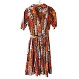 1960 South Pacific Print Dress w/Pleated Skirt & Belt: 45.00