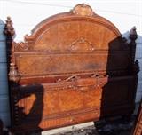 C/1925 Burl Walnut Bedroom suite including Highboy (w/2 hidden liquor compartments) Vanity and Full size bed 