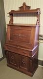 C/1870's Victorian Walnut slant front Secretary w/book-keeper pigeon holes and nice carvings 