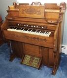 C/1880 Estey Organ Co. Oak Pump Organ nicely carved 