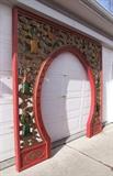 C/1970's hand carved Asian arch from a closed Chinese Restaurant, 8' tall x 9' wide, carved w/figures, gilt, lacquered and painted 