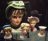 Life-size Napcoware head vase w/necklace and earrings ~ 4 Various C/1950's head vases including Napcoware and Relpo 