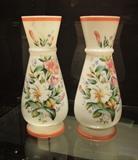 Nice Pair of C/1890 English Bristol h.p. mantle vases w/floral décor 