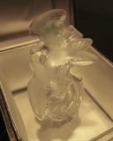 3-C/1970's signed Lalique crystal perfume bottles "L'Air du Temps" in Nina Ricci presentation cases, 7 3/4", 4 3/4" and 4", the two larger are in silk presentation cases and the small one is in a flocked presentation case