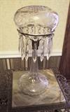 Small C/1915 Cut Crystal electric vanity lamp (Dome top shade) w/crystal drops