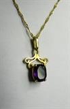 18k Yellow Gold pendant w/oval Amethyst on 14k Twisted rope chain