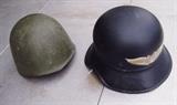 WWII German Luftschutz Helmet w/liner and good decal ~ WWII Italian model 1933 Alpini Combat helmet w/liner 