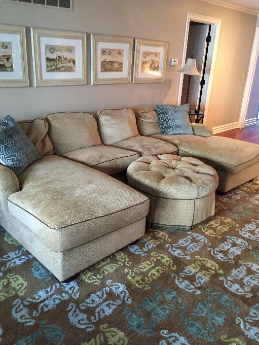 Sectional Couch with double chaise loungers and Wool Area Rug