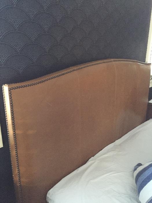 Queen Leather Headboard with Nail Trim
