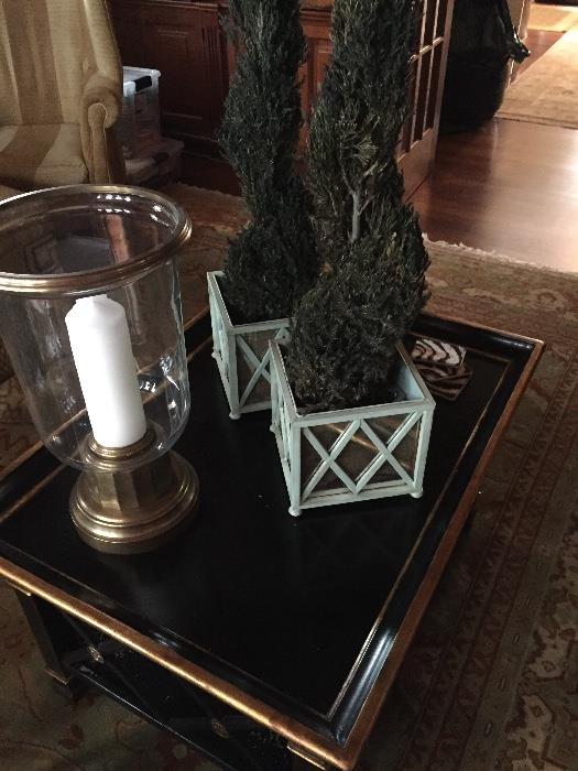 Topiaries, large brass and glass Hurricane 