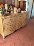 9 drawer dresser, French Provencal,   approximate size   18 1/2 inch depth,  59 inch long  and 30 1/2 high