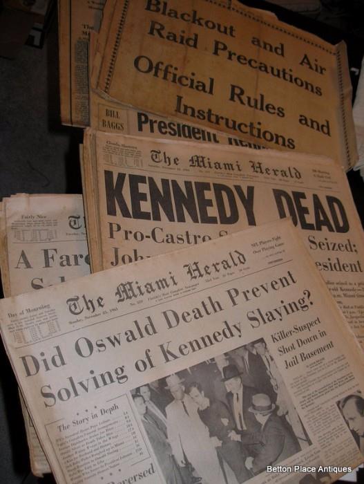 Vintage Newspapers depicting JFK's Death, Space landing and more
