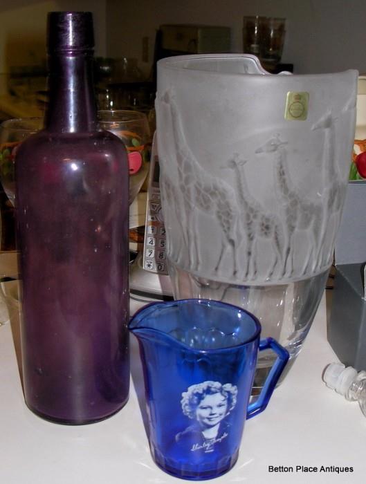 Amethyst Bottle, Shirley Temple Cup and giraffe Vase