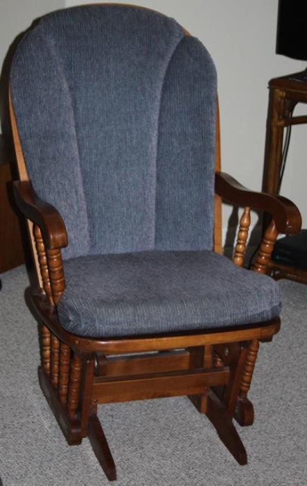 Duraliner Glider Chair. Oak with blue fabric.