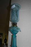 antique french hurricane 1800's with Mary Greogory glass shade