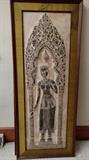 One of a pair of Lady under Arch vintage Cambodian rice paper temple rubbing