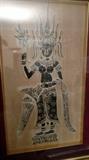 Unusual high quality vintage Cambodian Temple rubbing on rice paper, framed well