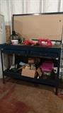 Metal workbench, gardening supplies