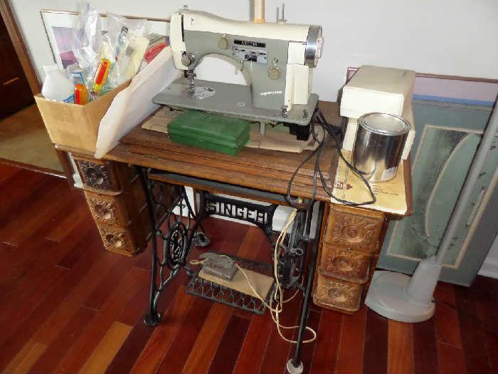 Antique Sewing Machine Cabinet (with Necchi Sewing Machine)
