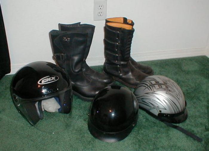 Motorcycle boots and helmets