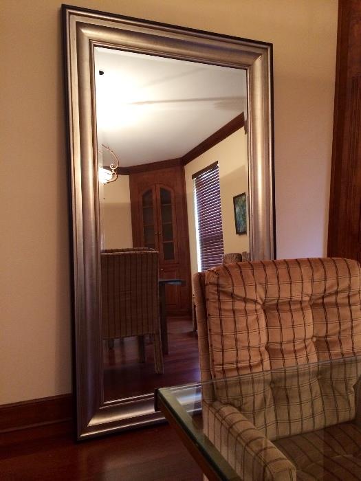 Leaning Mirror-Solid wood frame with silver finish, beveled edge mirror, 48w X 84h