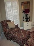 pair of matching swivel chairs, ottoman