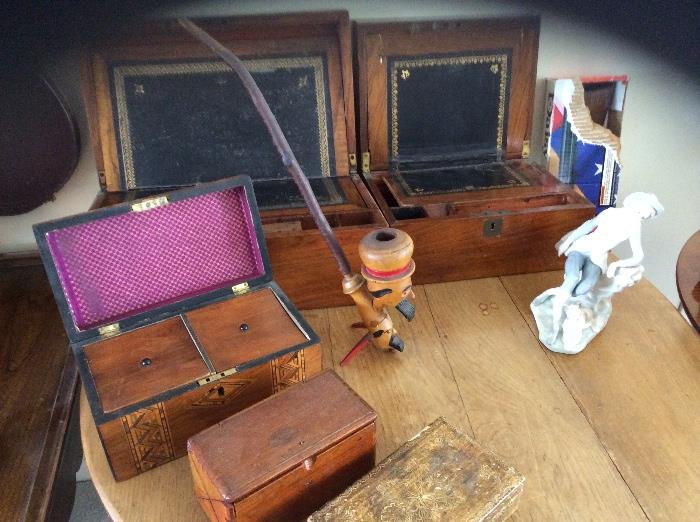 19th century lap/travel desks, 2tea caddies
