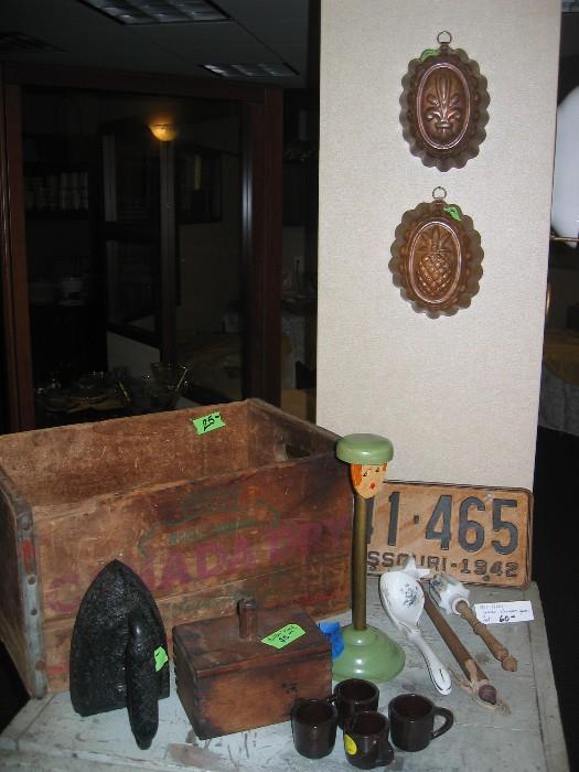 Copper molds, Canada Dry soda crate.