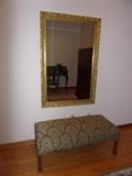 GOLD MIRROR AND BENCH. MANY TRADITIONAL/TRANSITIONAL/CONTEMPORARY HOME DECOR PIECES THROUGHOUT.  