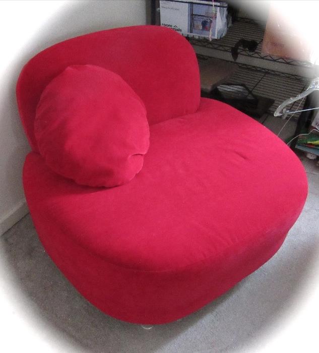 lipstick red comfy chair with pillow