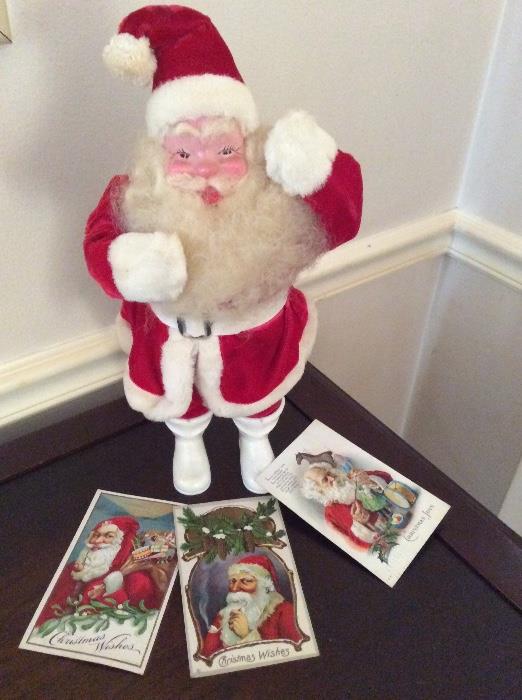 Vintage velvet Santa with chalk face - Antique Santa postcards - Ho!Ho!Ho!