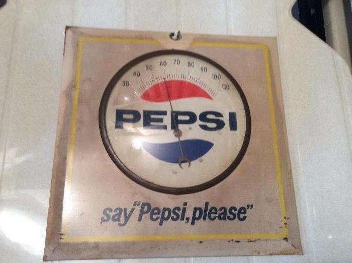 Vintage tin Pepsi thermometer