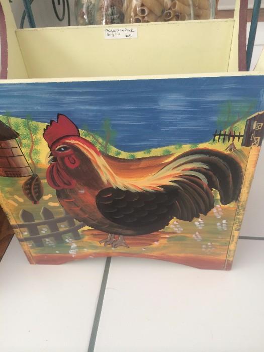 Hand painted rooster magazine holder