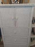 White wicker TV cabinet with drawers