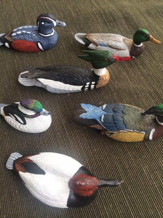 Six of the about twenty miniature hand-painted & signed pewter decoys 