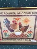  Rooster/hen framed cross-stitch picture