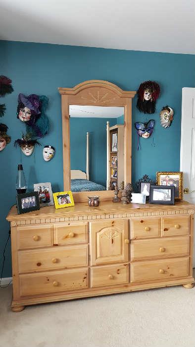 Pine triple dresser with mirror  $175