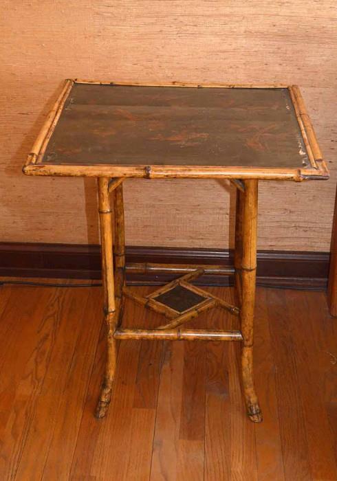 Antique Bamboo End Table with Painted Top 