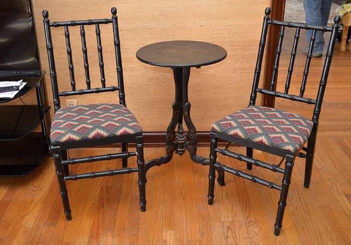 Pair of Black Painted Bamboo Chairs 