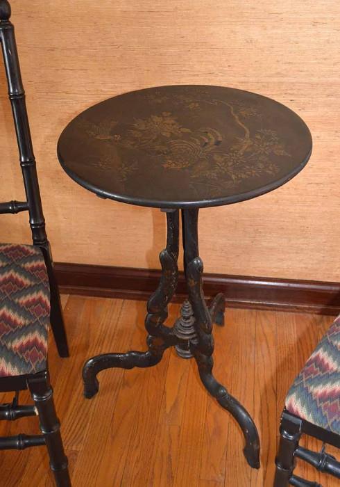 Antique Round Side Table with Asian Motif