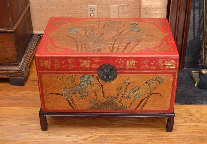 Chinese Painted Trunk with Stand