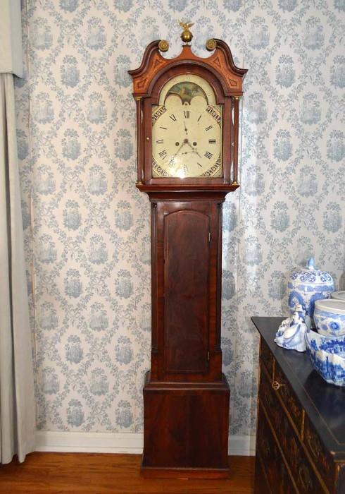 Antique (late 1700's, early 1800's) Early American Grandfather Tall Case Clock, Working 
