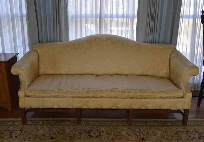 Vintage Upholstered Camelback Sofa