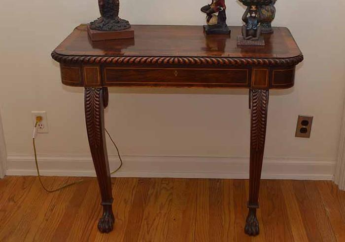 Lovely Antique Inlaid Mahogany Entry Half Table (back attaches to the wall), 1800's