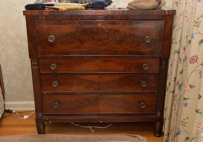 Antique Empire Flame Mahogany or Rosewood Chest of Drawers / Secretary (needs TLC)